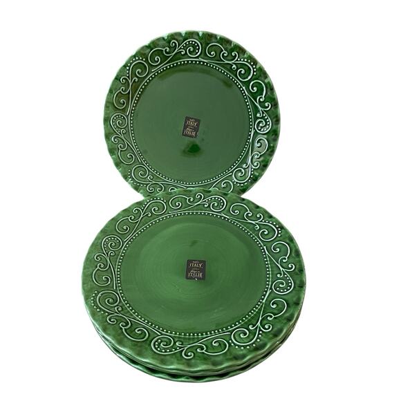 Maioliche Jessica Made in Italy Christmas Dinner Plates 11" Set 4 Holiday Green - Picture 1 of 11